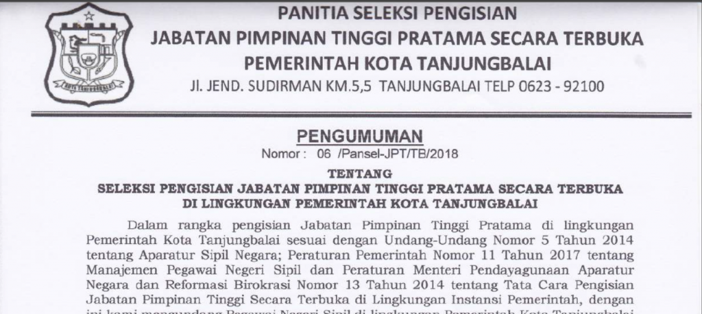 Seleksi Pengisian Jabatan Pimpinan Tinggi Pratama Tahun 2018