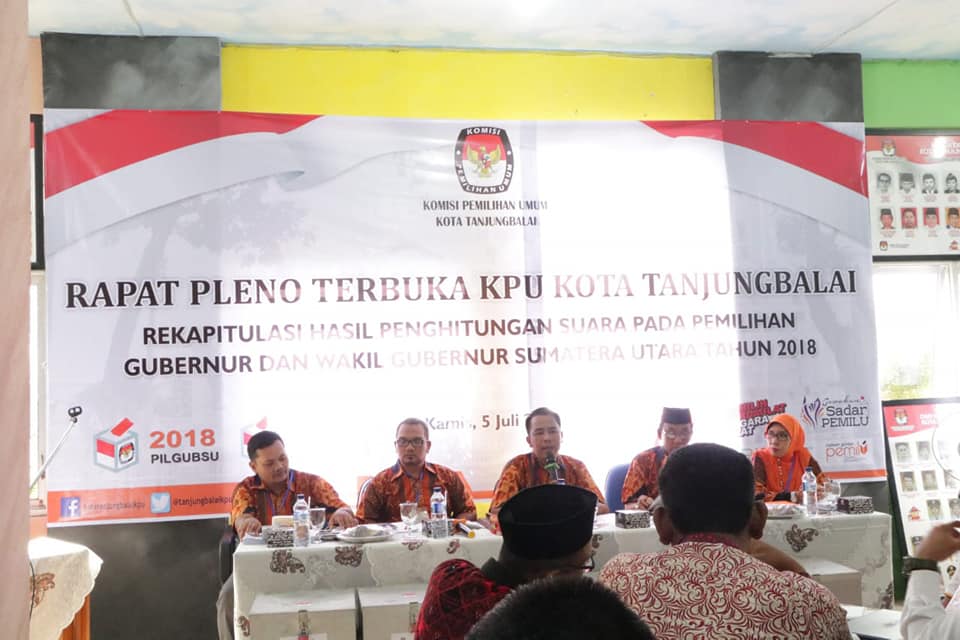 KPU Tanjungbalai Tetapkan Rekapitulasi Penghitungan Suara Pilgubsu 2018